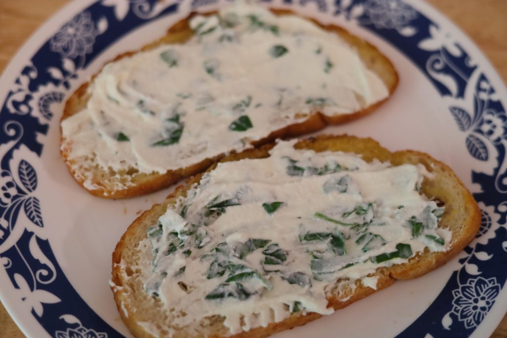 ricotta and basil spread on toast