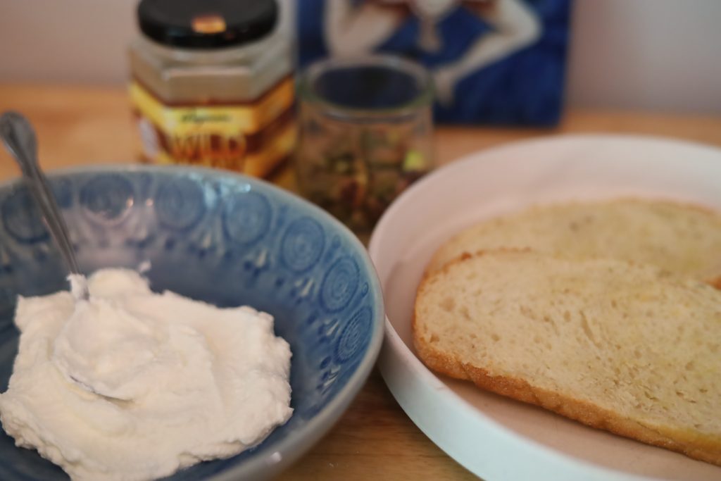 up close picture of whipped ricotta for ricotta honey toast 