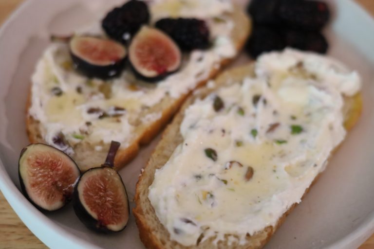 Whipped Ricotta With Honey, Pistachios And Figs On Toast 